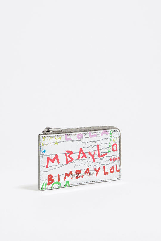Silver BIMBA logos print card holder/coin purse - MYHOLDAL LEBANON