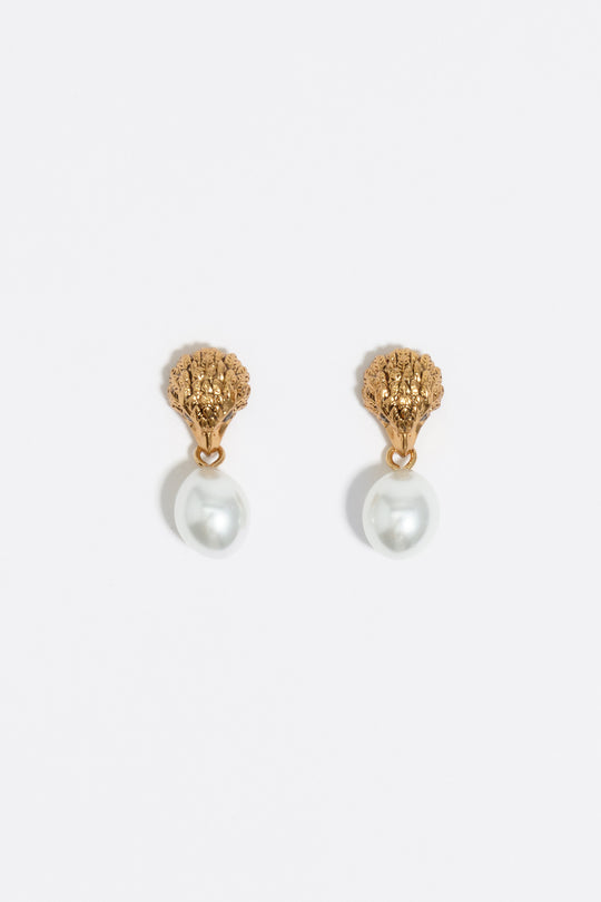Gold pearl eagle earrings