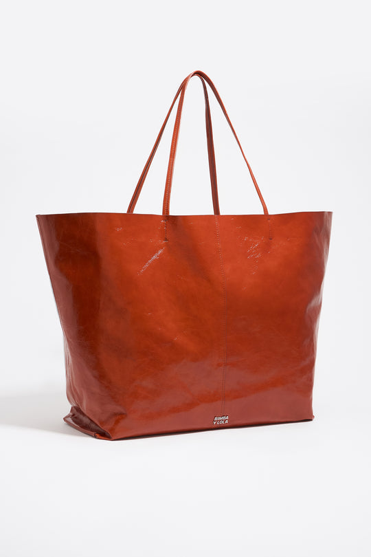 Burnt orange leather maxi shopper bag - MYHOLDAL LEBANON