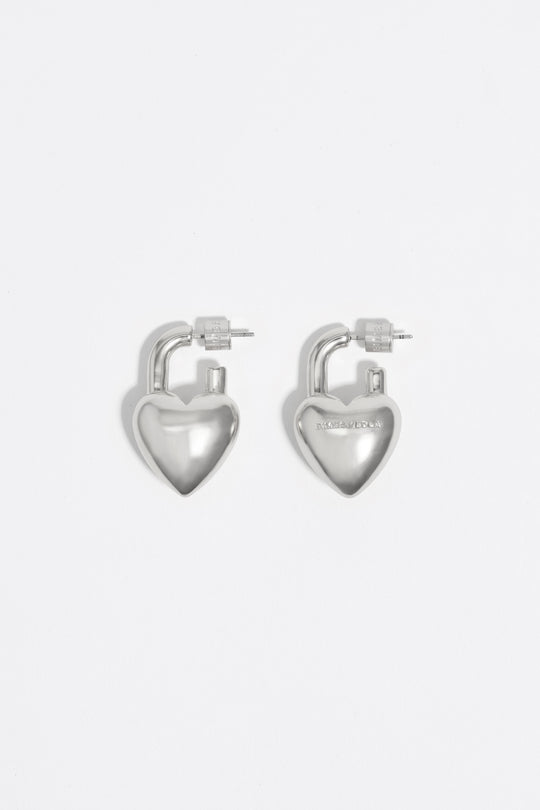 Silver padlock heart earrings