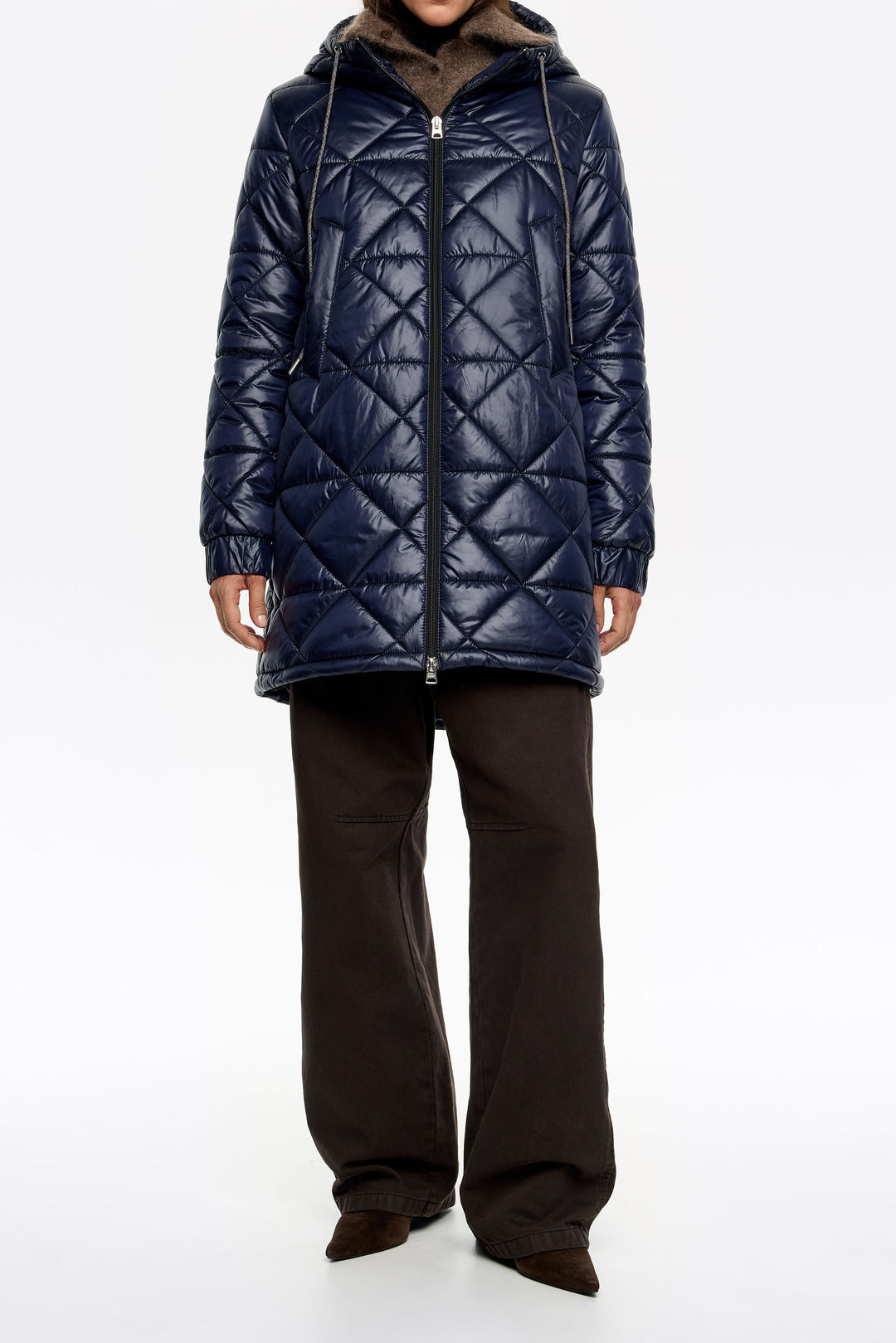 Straight dark navy hooded puffer