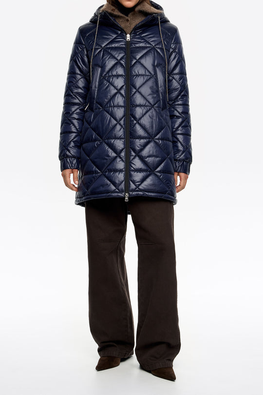 Straight dark navy hooded puffer