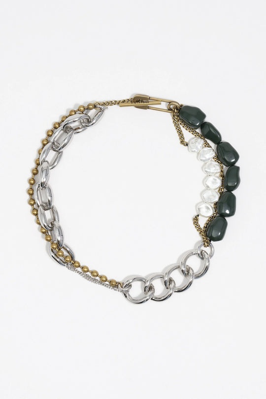 Two-tone multi-chain and pearl necklace