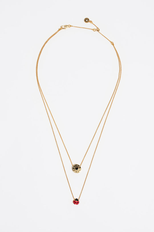 Ladybug and logo double-layer necklace