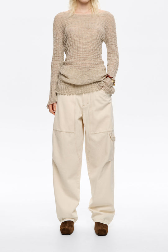 Ivory denim trousers with zips