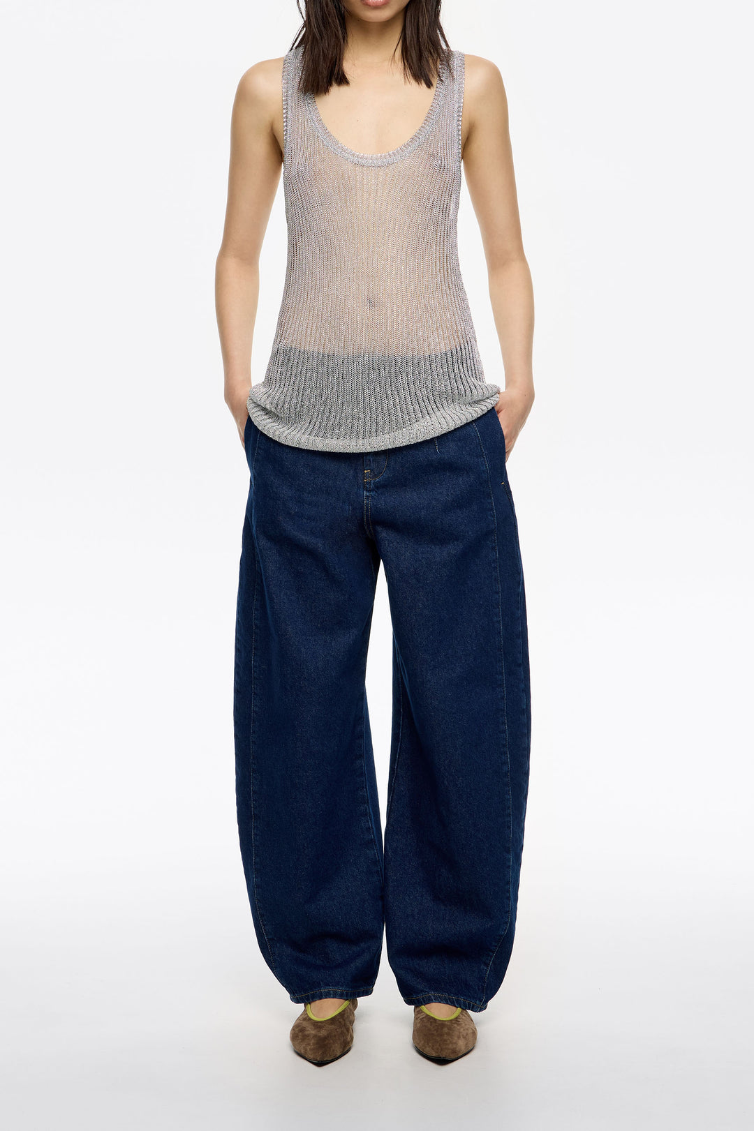 Dark blue buckled denim jeans