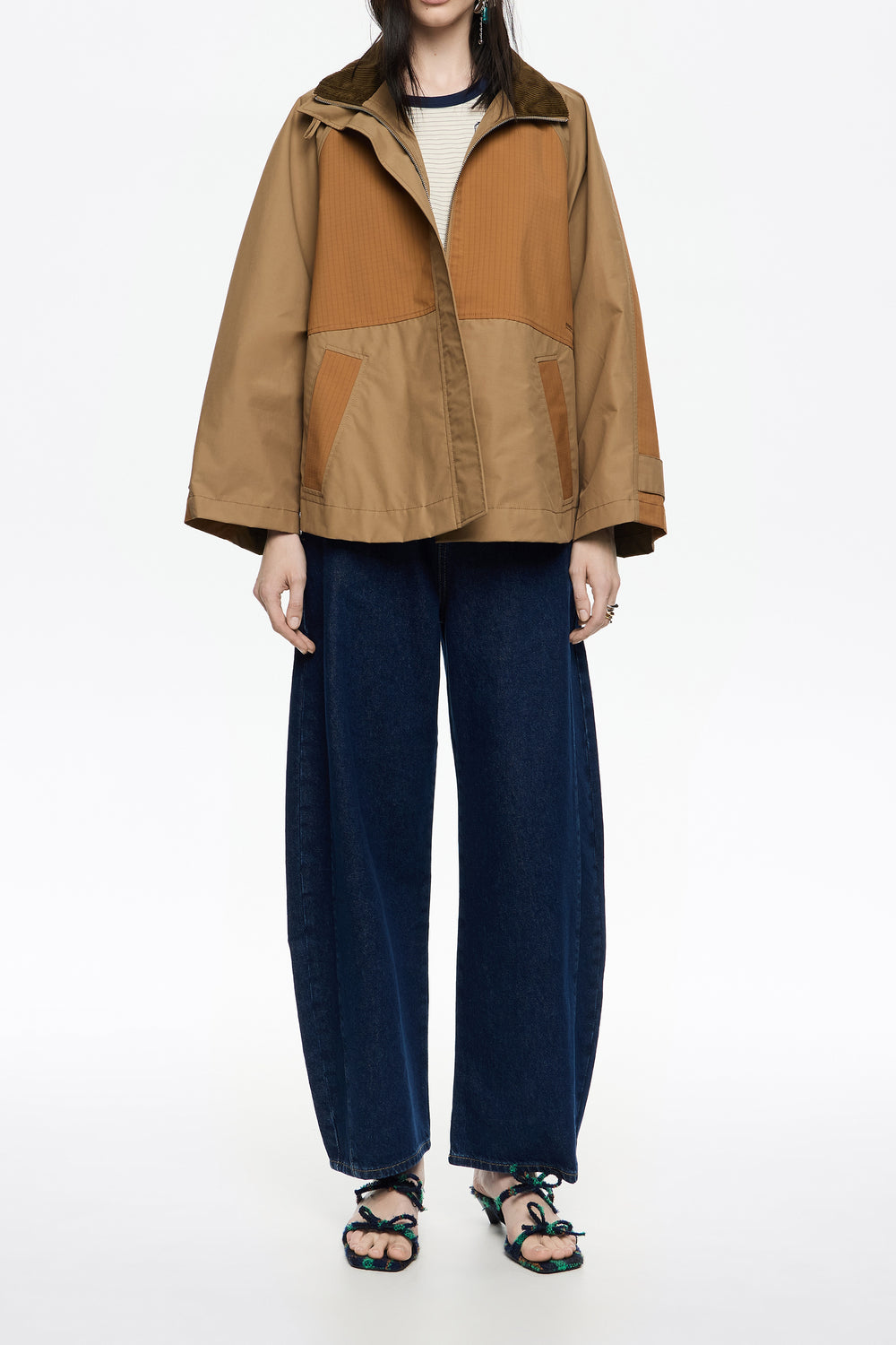 Khaki technical cotton A-line trench