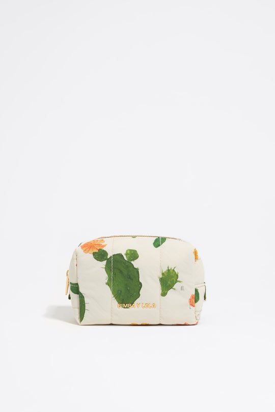 Small ivory Cactus nylon make-up case