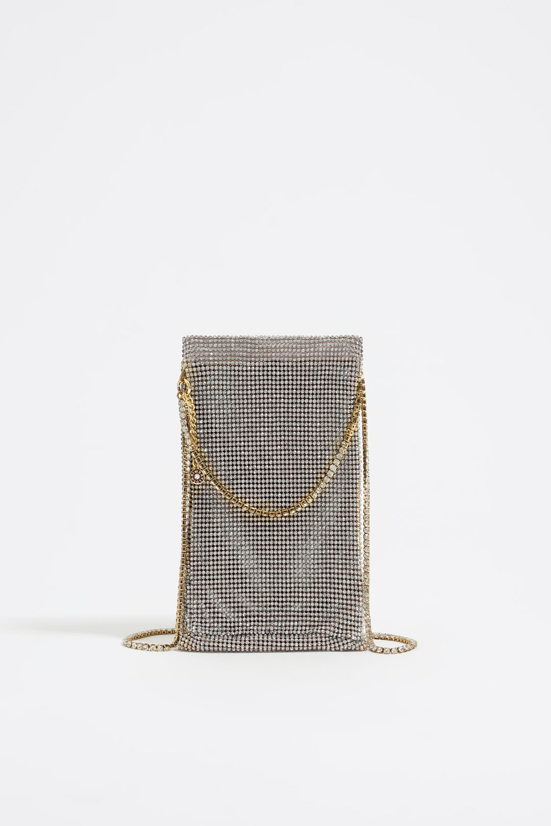 Mini silver metallic mesh crystals bag