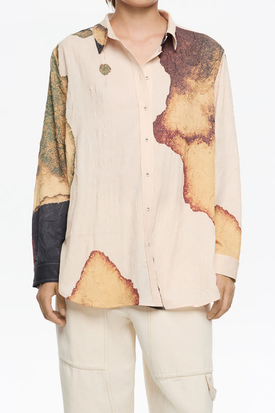 Light Yellow Abstract fluid crinkled shirt