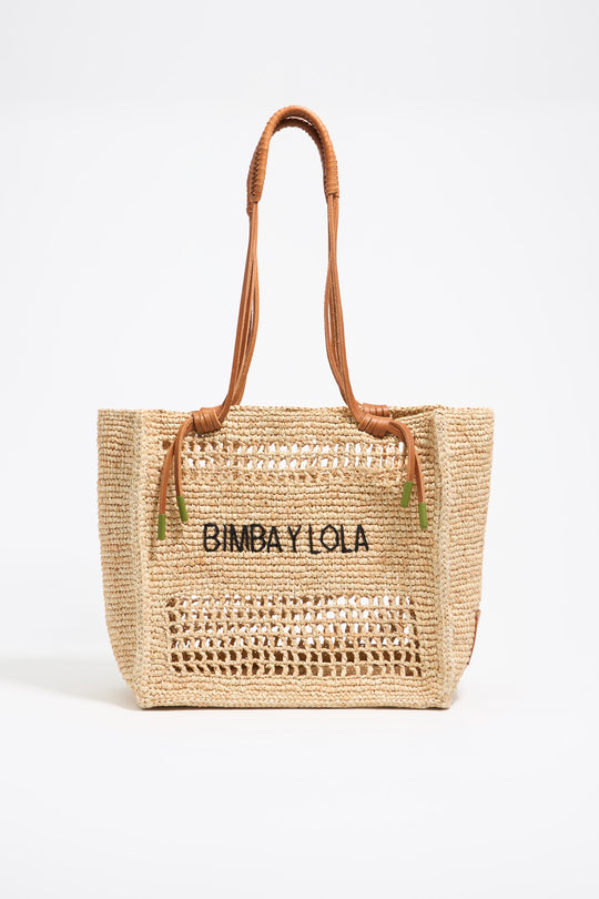 Large natural raffia shopper bag