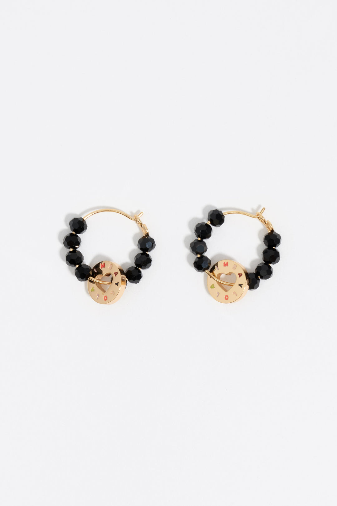 Black crystal logo hoop earrings