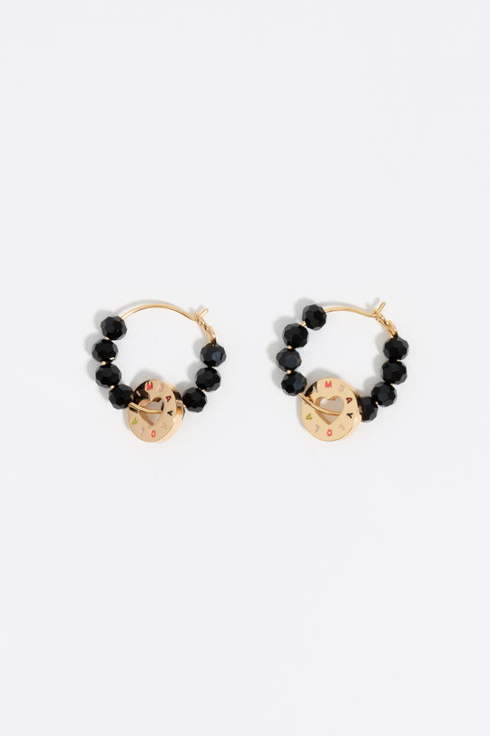 Black crystal logo hoop earrings