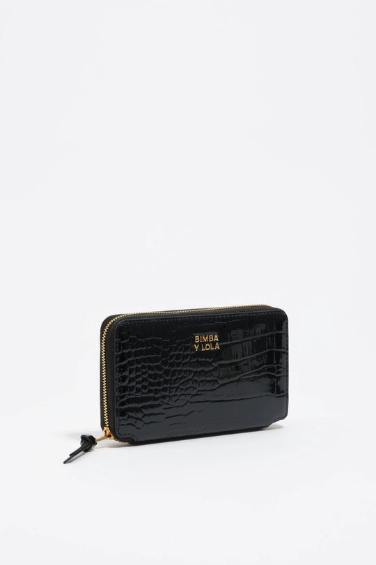 Medium black mock croc horizontal wallet