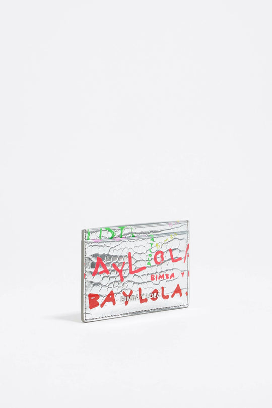 Silver BIMBA logos print card holder