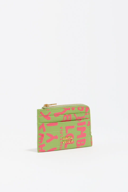 Pink lime print leather card holder/coin purse