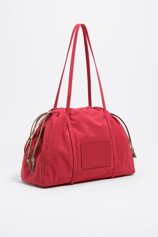 Large red nylon shoulder bag