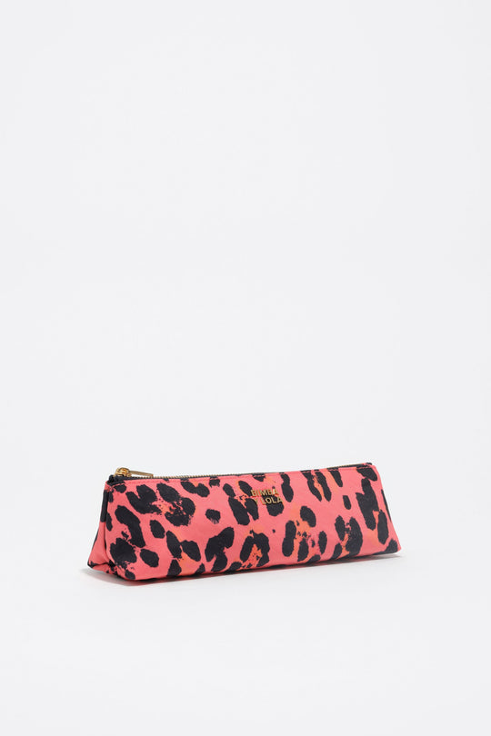 Electric pink Leopard print nylon make-up case