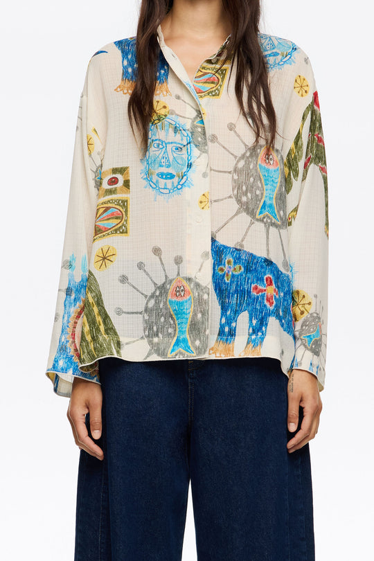 Ivory textured Big Mask straight shirt