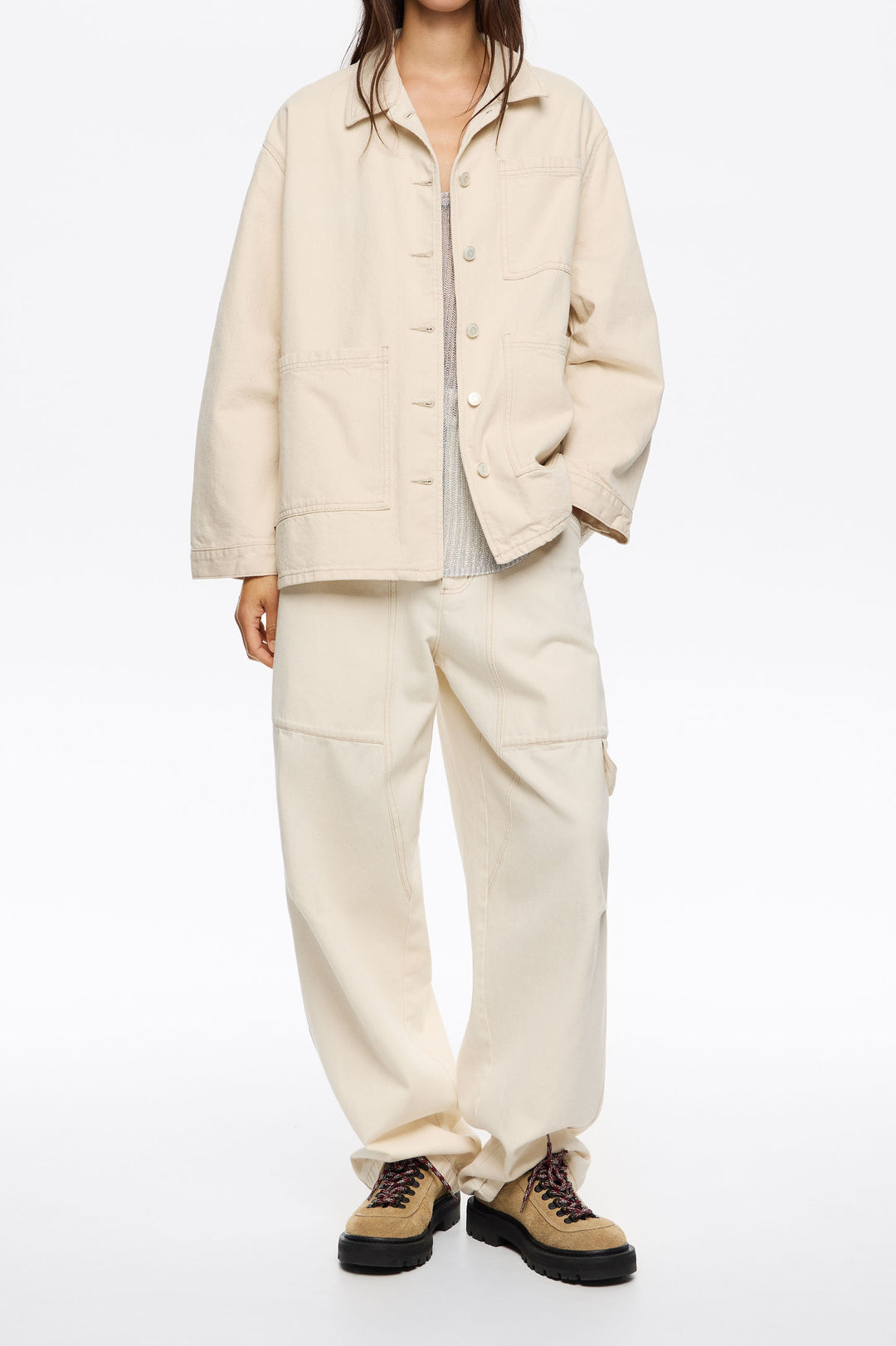 Ivory straight denim jacket