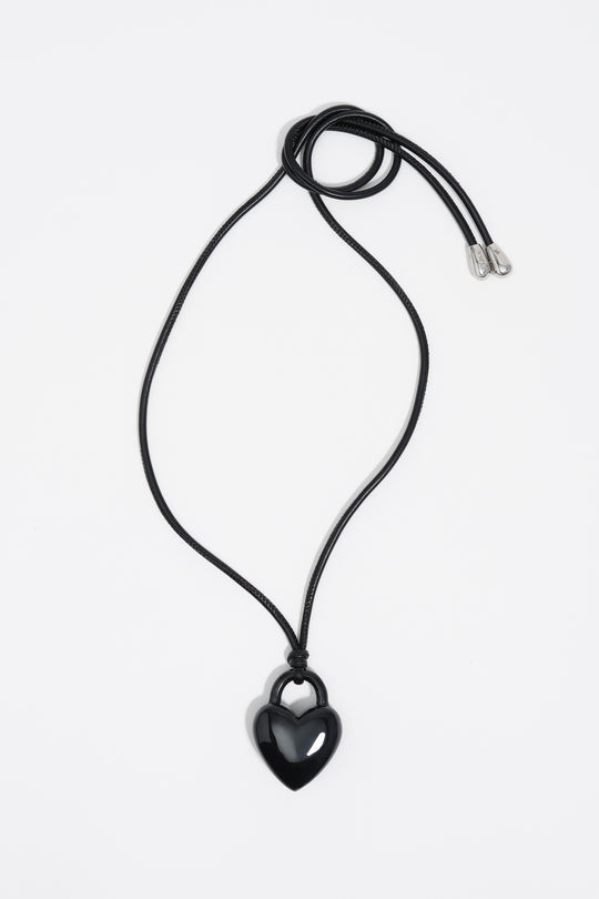 Black padlock heart cord necklace