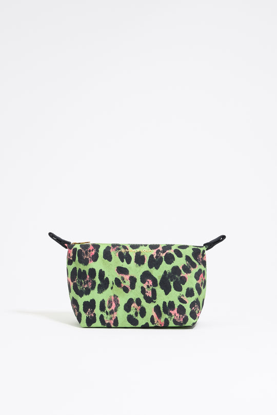 Small green Leopard nylon make-up case
