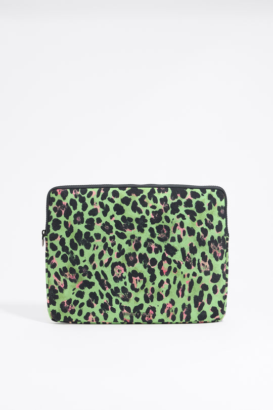 Green Leopard nylon 13.5" laptop sleeve