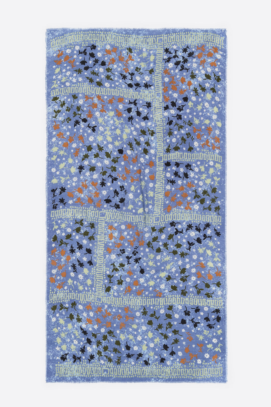 Blue ditsy floral and borders shawl