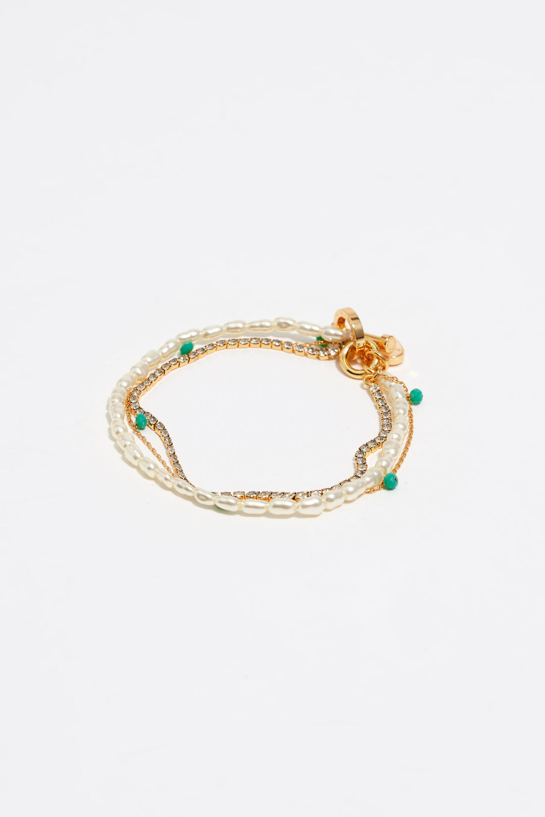 Gold-tone chain and pearl heart logo double-layer bracelet