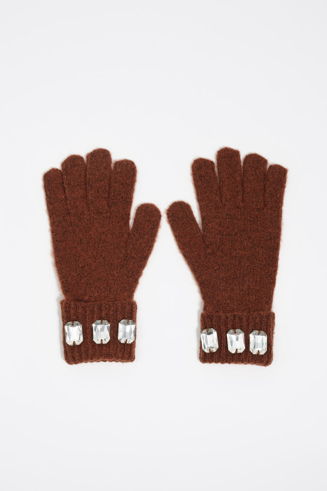 Brown knit crystals gloves