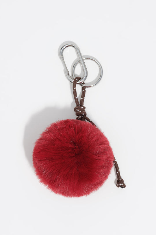 Red fur pom pom key ring