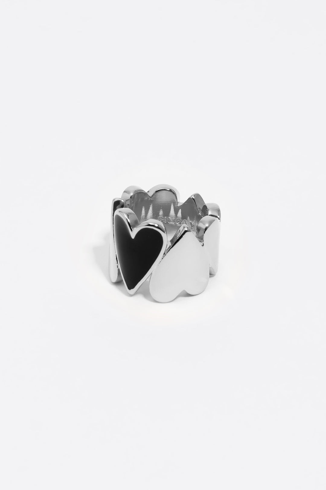 Black and silver hearts ring