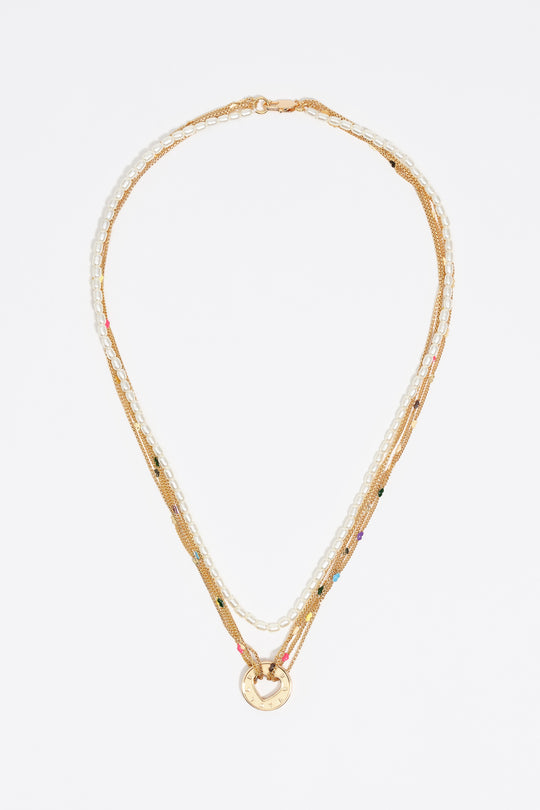 Gold logo multi-chain necklace