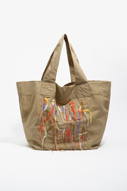 Beige nylon shopper bag