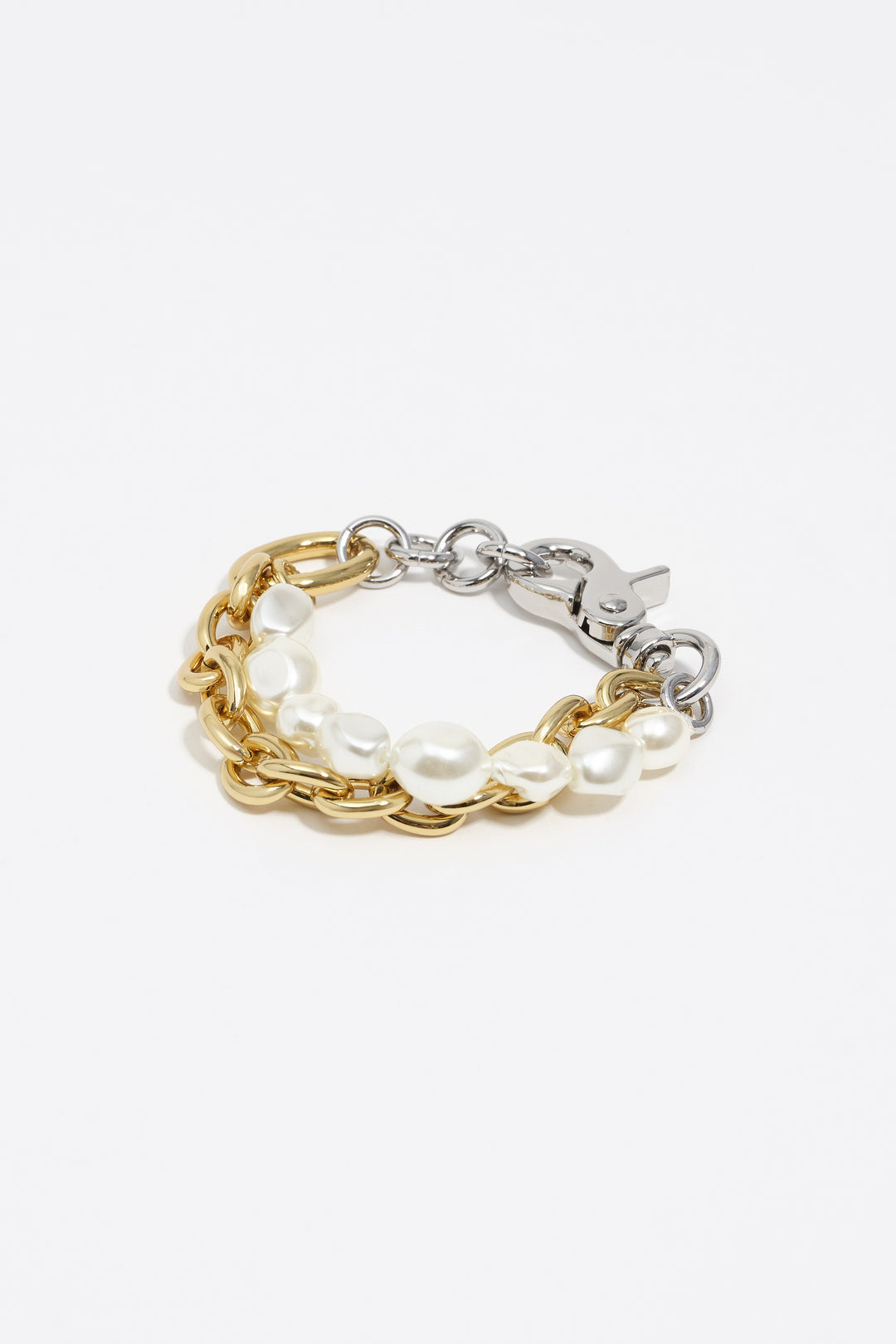 Two-tone pearl and double-layer chain bracelet