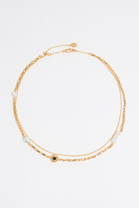 Heart logo double chain necklace