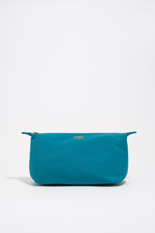 Large lagoon blue nylon Trapecio make-up case