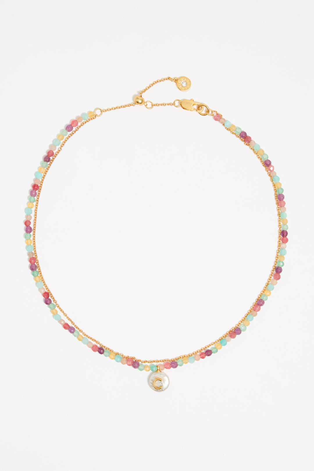 Letter C pearl and multicolor stones necklace