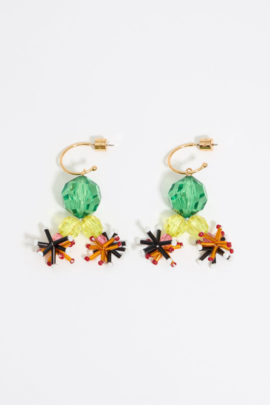Multicolor beaded flower hoop earrings