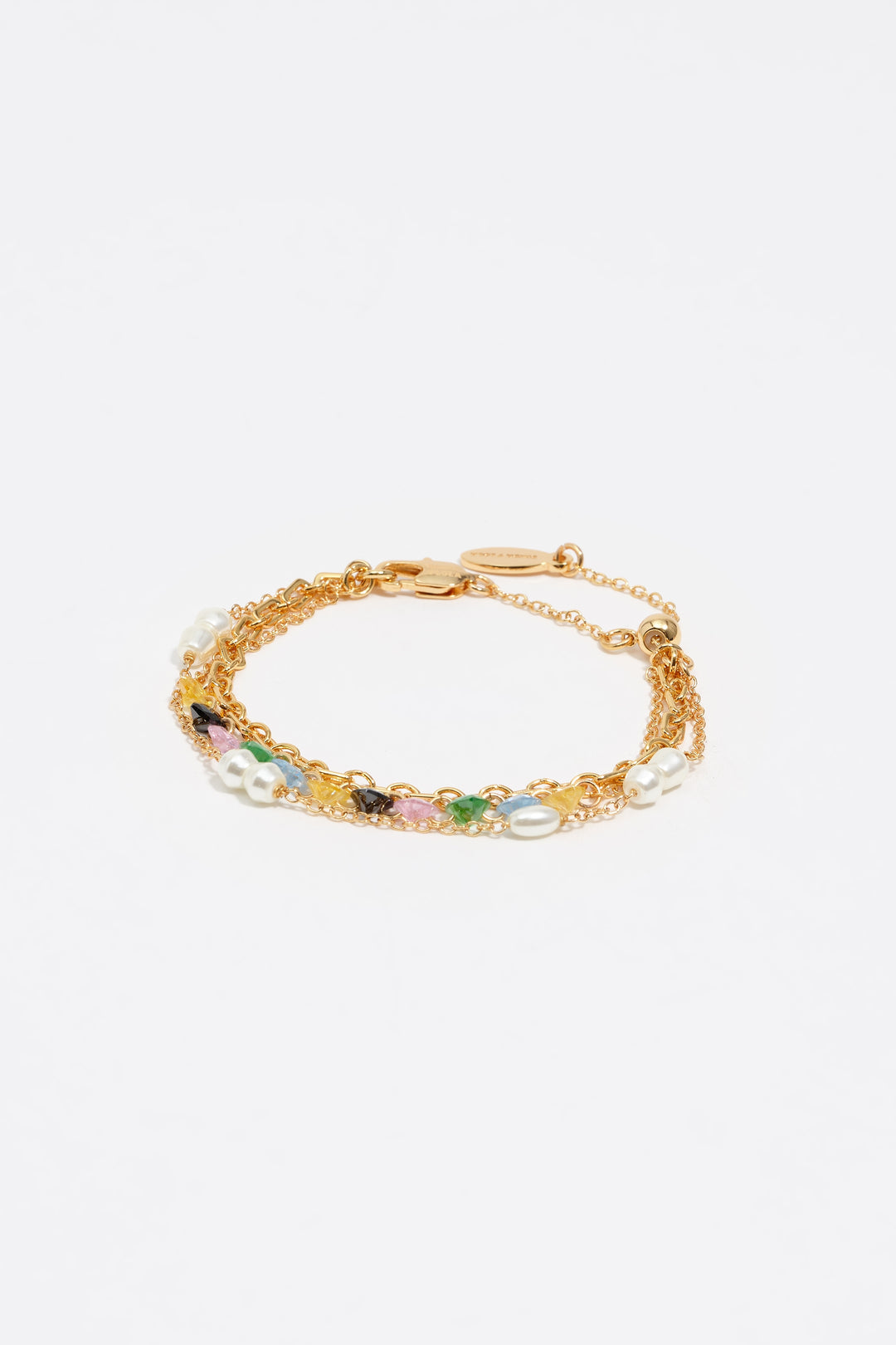 Gold-tone triple-layer chain heart crystals bracelet