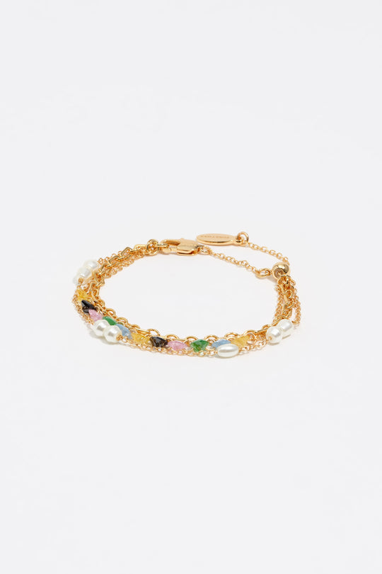 Gold-tone triple-layer chain heart crystals bracelet