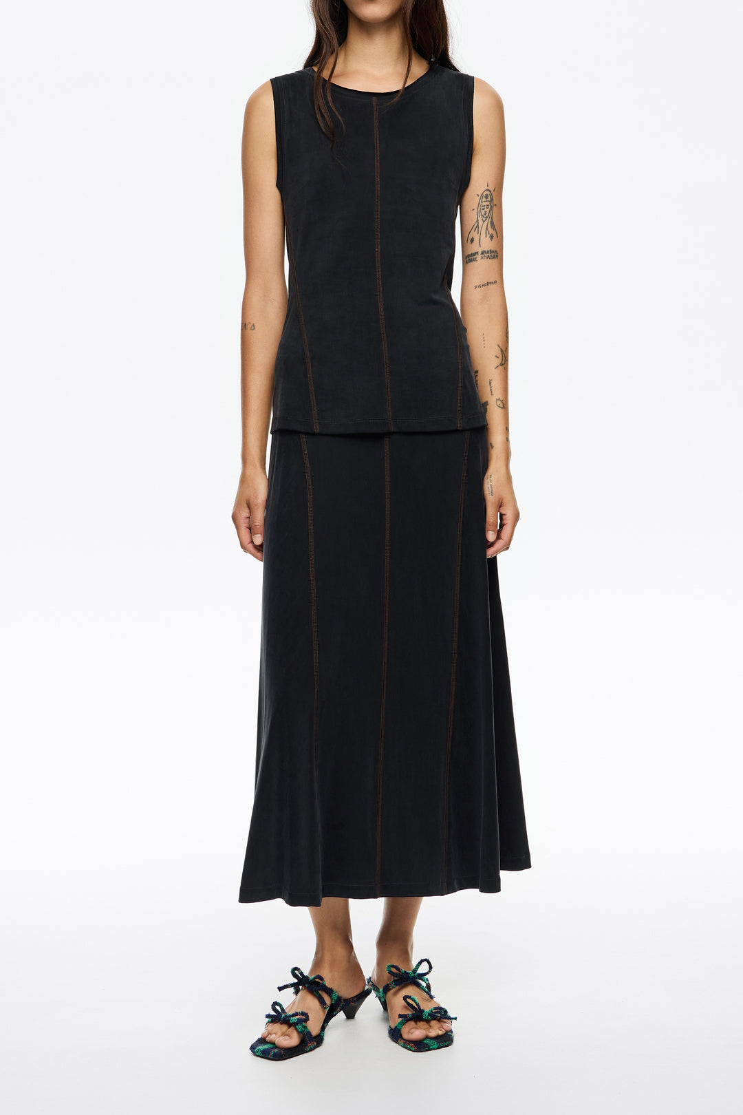 Washed black cupro A-line skirt
