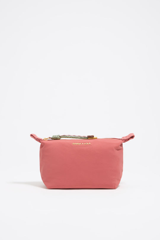 Small pink nylon trapezium make-up case
