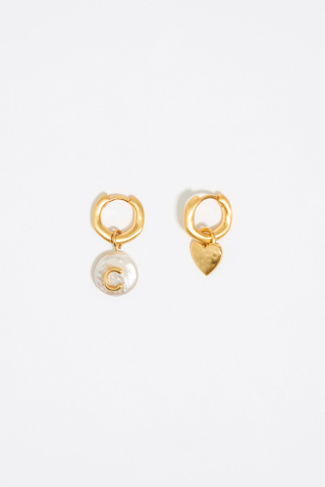 Letter C pearl and heart hoop earrings