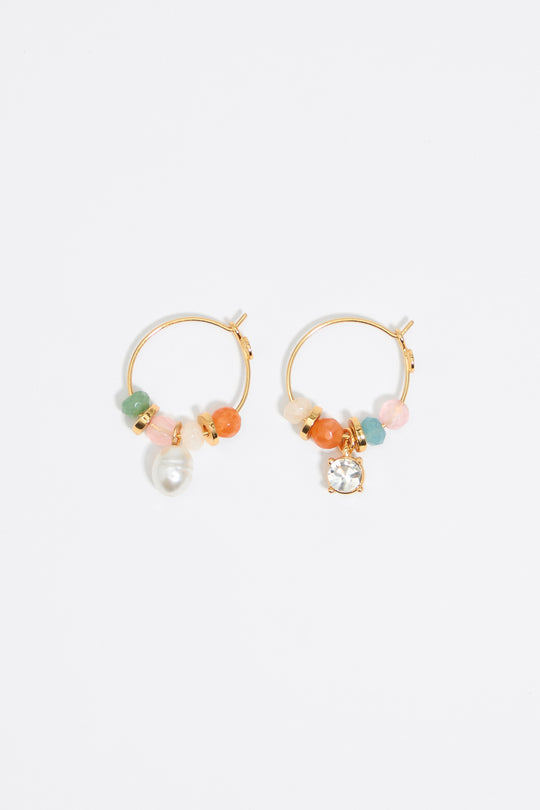 Pink stones hoop earrings