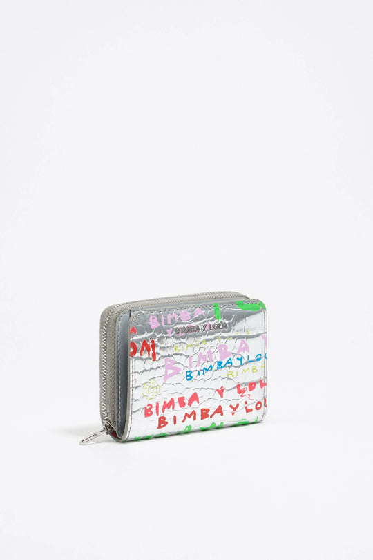 Silver BIMBA logos print compact purse