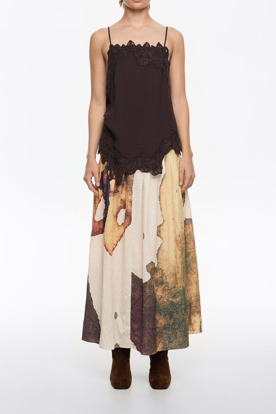 Light yellow Abstract pleated A-line midi skirt