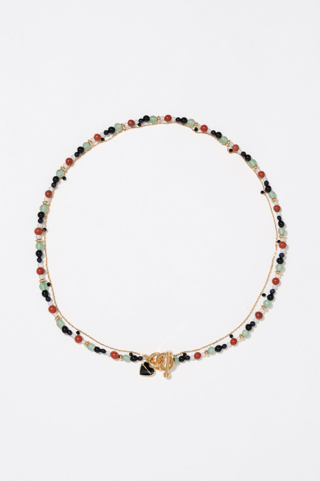 Gold-tone double-layer heart logo chain and stones necklace