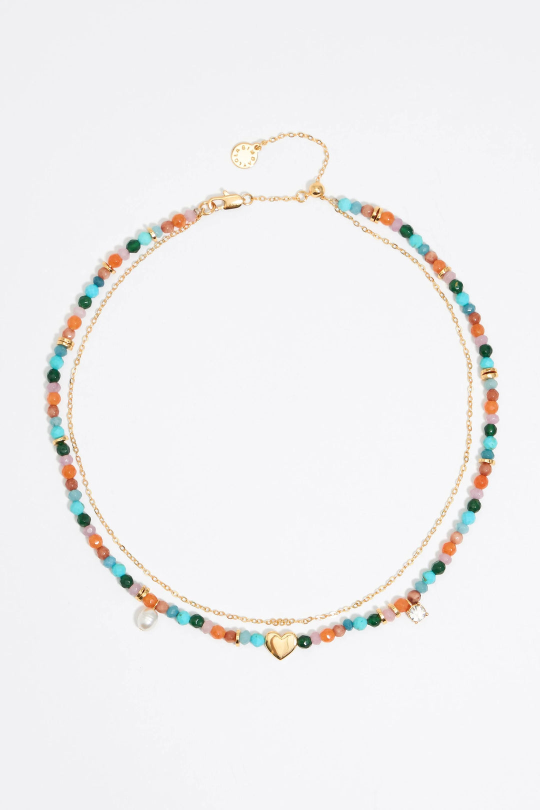Multicolor stones and gold heart necklace