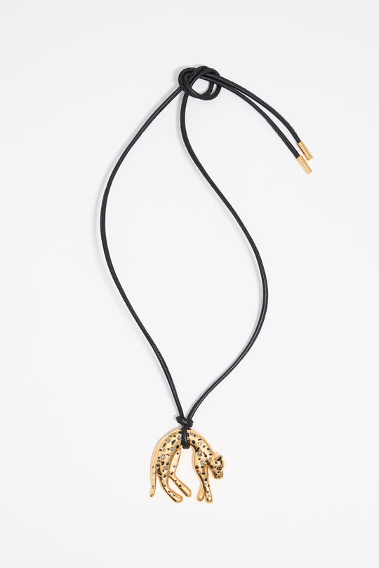 Cord necklace with gold panther